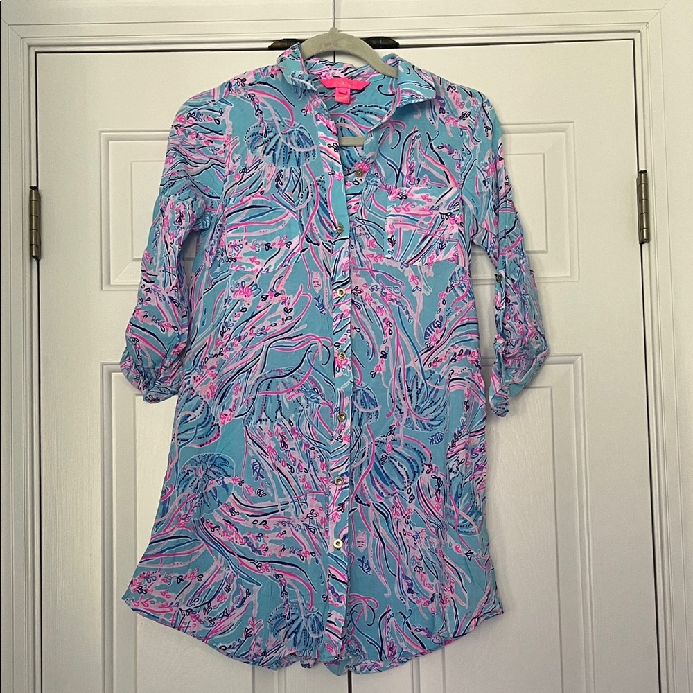 Lilly Pulitzer Blue and Pink Swirl Swimsuit Coverup